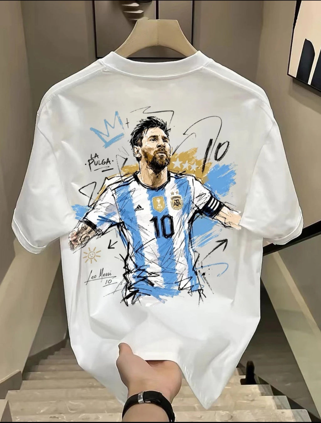 100% Cotton Heavyweight Short-Sleeve T-Shirt—Unisex Round-Neck, Loose-Fit Messi Style