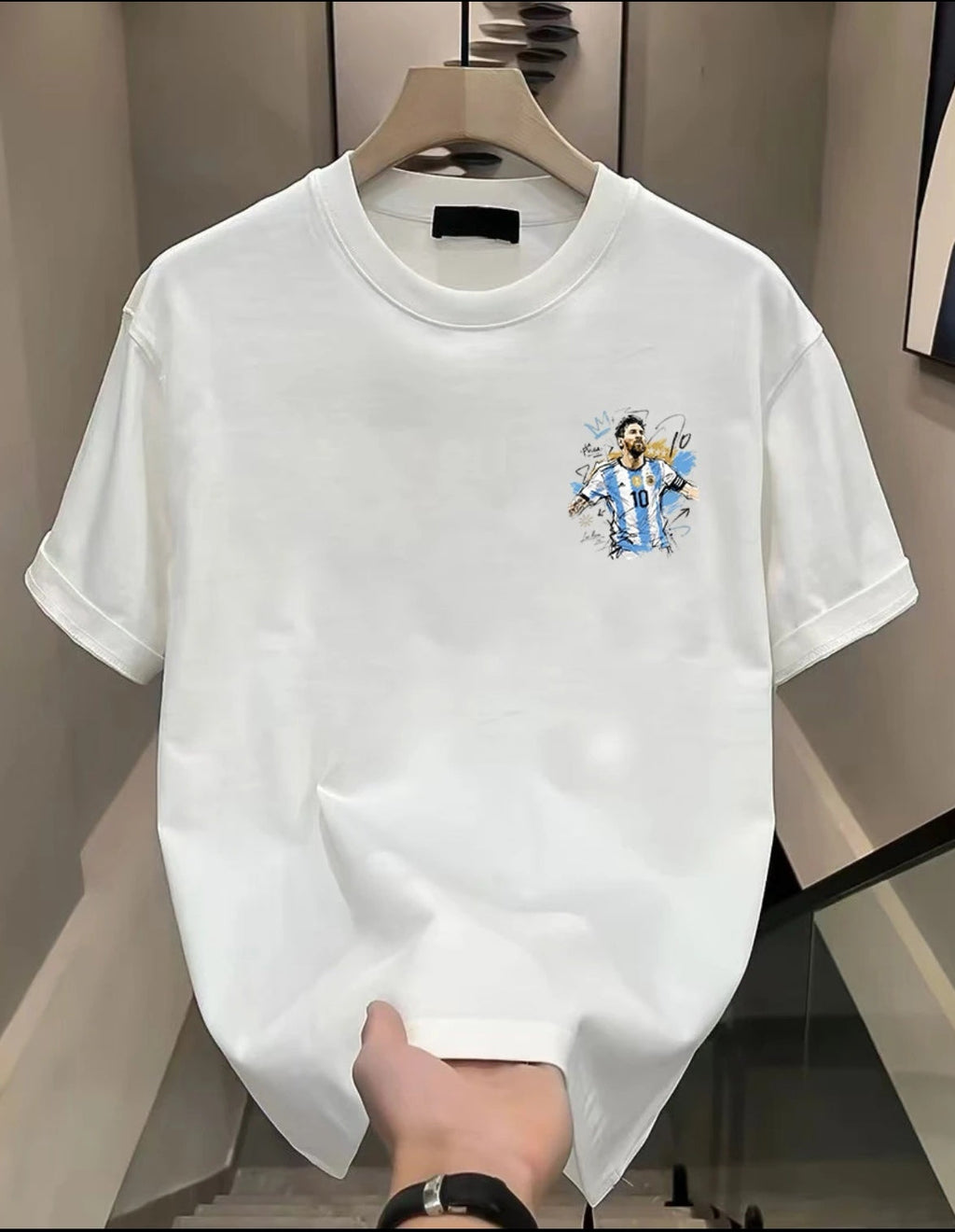 100% Cotton Heavyweight Short-Sleeve T-Shirt—Unisex Round-Neck, Loose-Fit Messi Style