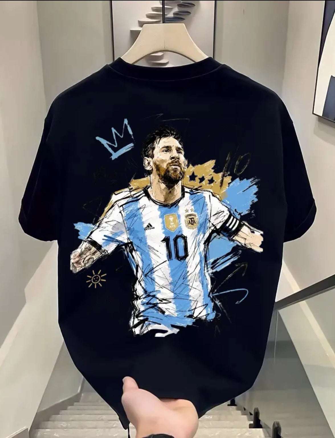 100% Cotton Heavyweight Short-Sleeve T-Shirt—Unisex Round-Neck, Loose-Fit Messi Style