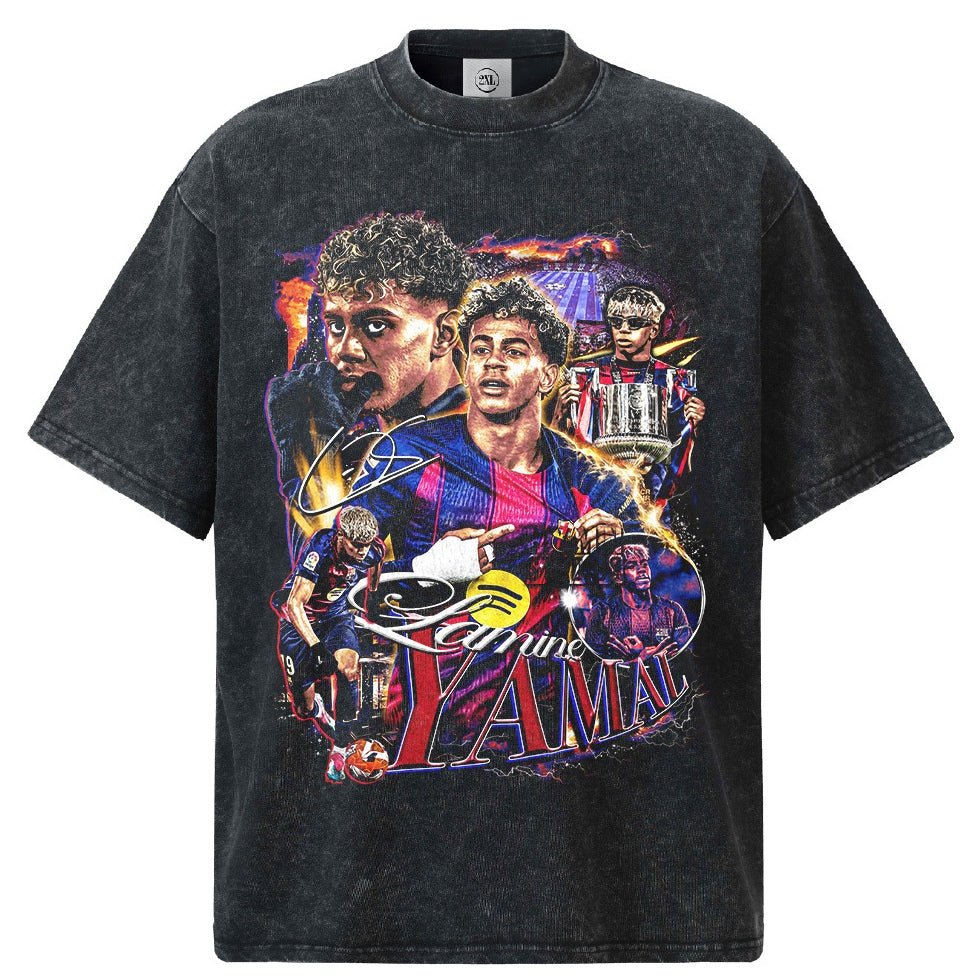 2026 New Yamal Soccer T-Shirt: INS High-Street Print, Heavyweight 300g All-Cotton, Dropped-Shoulder, Loose-Fit Top