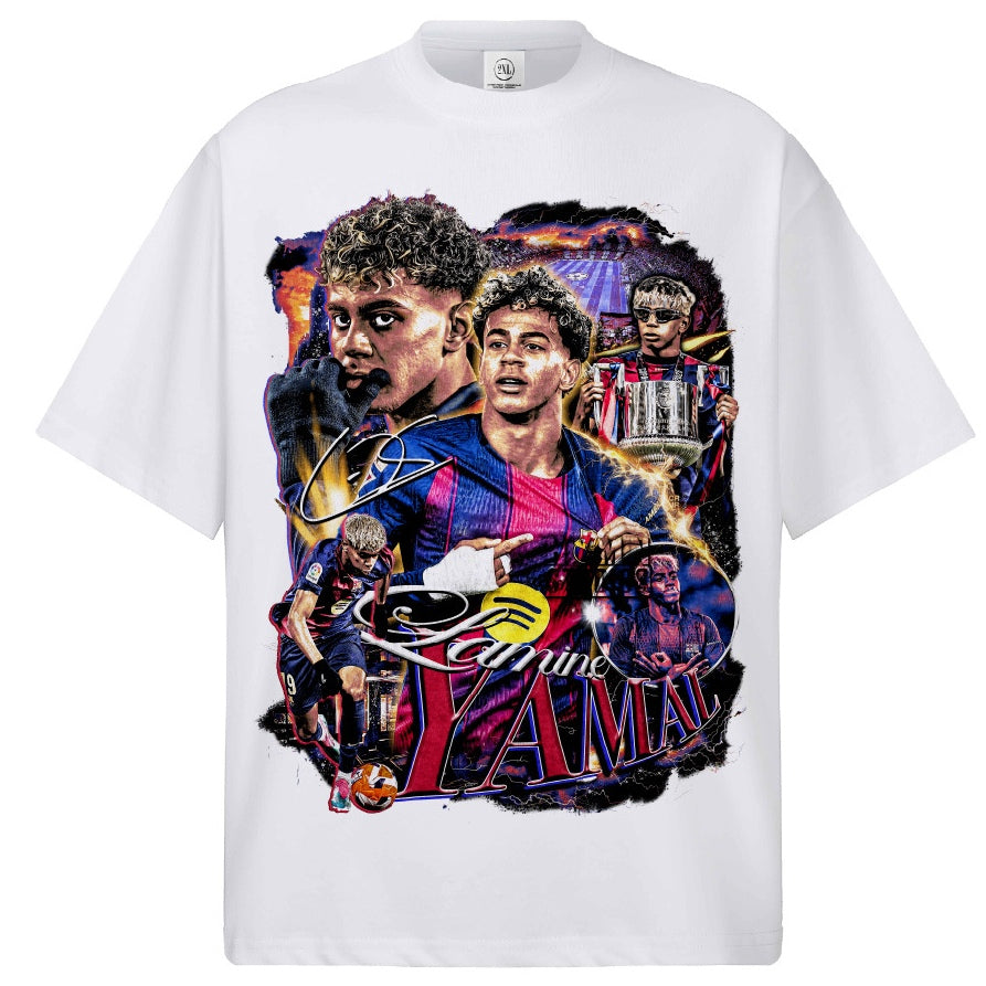 2026 New Yamal Soccer T-Shirt: INS High-Street Print, Heavyweight 300g All-Cotton, Dropped-Shoulder, Loose-Fit Top
