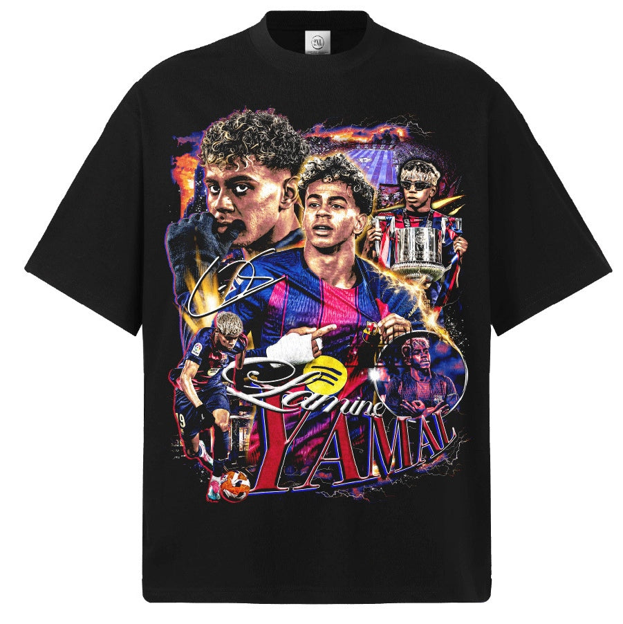 2026 New Yamal Soccer T-Shirt: INS High-Street Print, Heavyweight 300g All-Cotton, Dropped-Shoulder, Loose-Fit Top