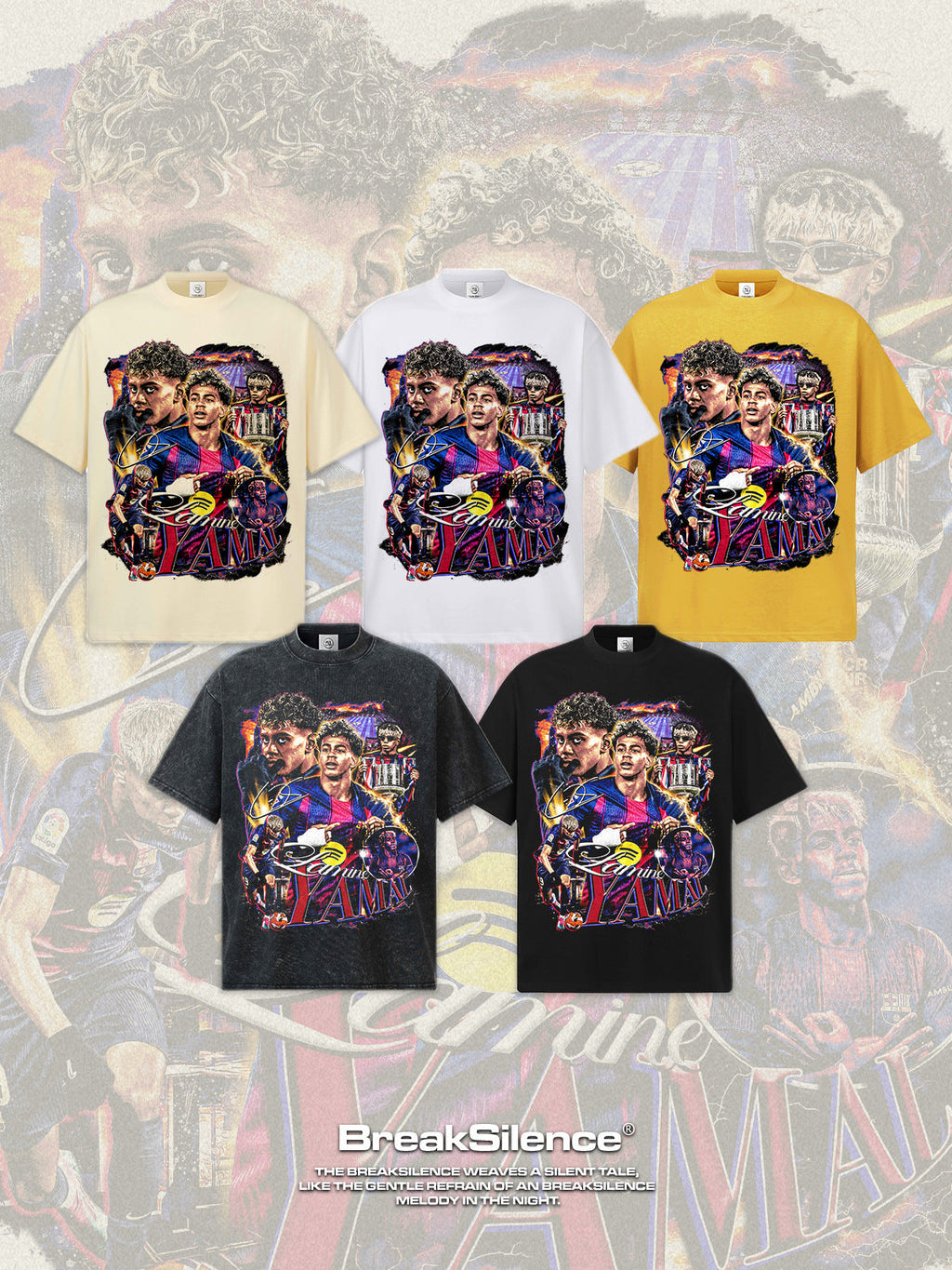 2026 New Yamal Soccer T-Shirt: INS High-Street Print, Heavyweight 300g All-Cotton, Dropped-Shoulder, Loose-Fit Top