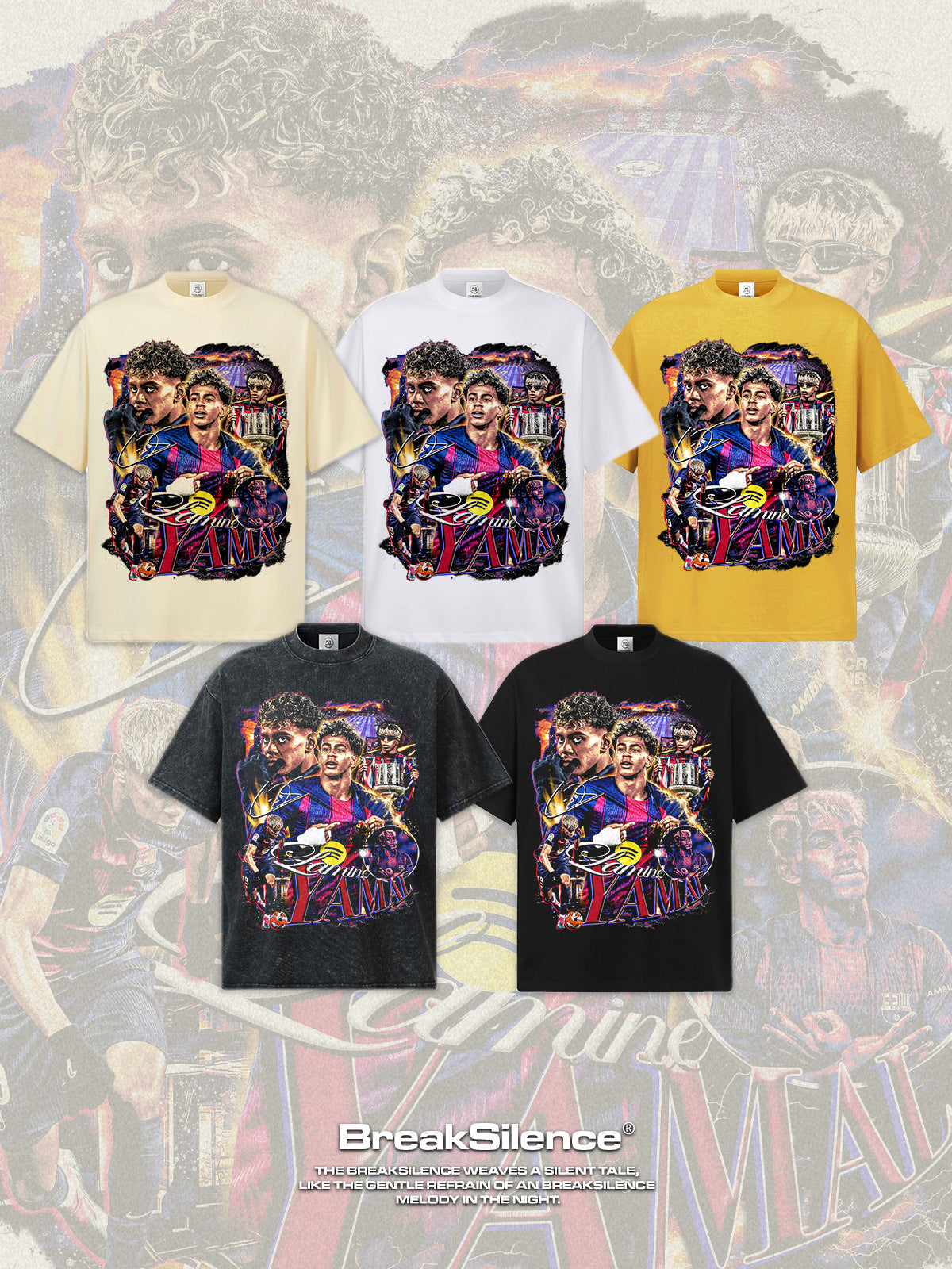 2026 New Yamal Soccer T-Shirt: INS High-Street Print, Heavyweight 300g All-Cotton, Dropped-Shoulder, Loose-Fit Top