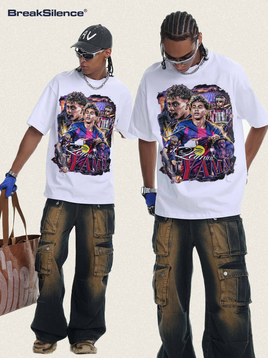 2026 New Yamal Soccer T-Shirt: INS High-Street Print, Heavyweight 300g All-Cotton, Dropped-Shoulder, Loose-Fit Top