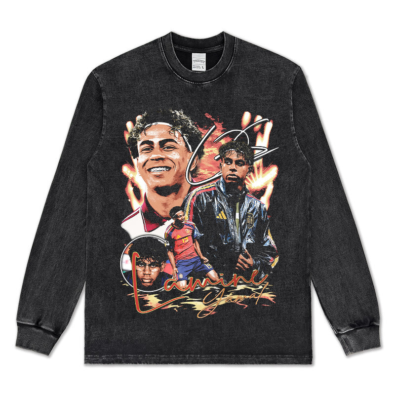 2026 New Yamal Print 260g Heavyweight 100% Cotton Relaxed-Fit Streetwear T-Shirt, Long-Sleeve Hoodie