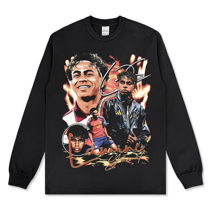 2026 New Yamal Print 260g Heavyweight 100% Cotton Relaxed-Fit Streetwear T-Shirt, Long-Sleeve Hoodie