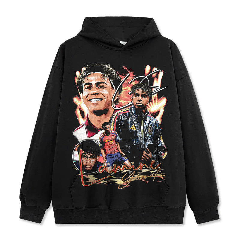 2026 New Yamal Print 260g Heavyweight 100% Cotton Relaxed-Fit Streetwear T-Shirt, Long-Sleeve Hoodie