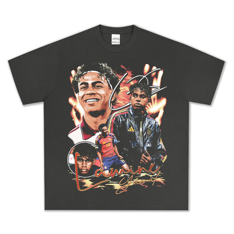 2026 New Yamal Print 260g Heavyweight 100% Cotton Relaxed-Fit Streetwear T-Shirt, Long-Sleeve Hoodie