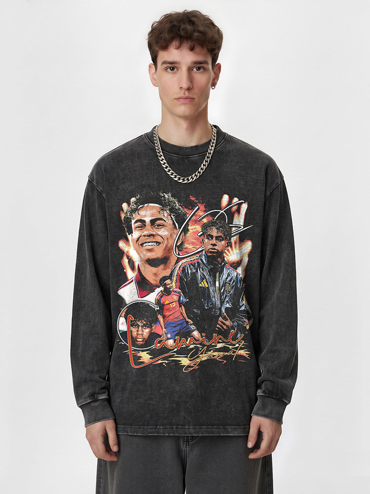 2026 New Yamal Print 260g Heavyweight 100% Cotton Relaxed-Fit Streetwear T-Shirt, Long-Sleeve Hoodie