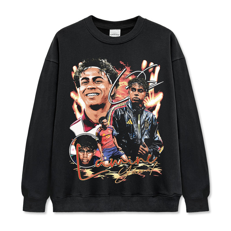 2026 New Yamal Print 260g Heavyweight 100% Cotton Relaxed-Fit Streetwear T-Shirt, Long-Sleeve Hoodie