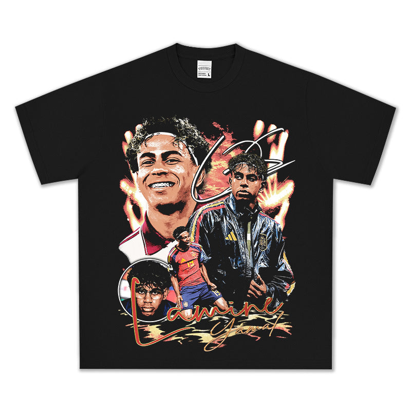 2026 New Yamal Print 260g Heavyweight 100% Cotton Relaxed-Fit Streetwear T-Shirt, Long-Sleeve Hoodie