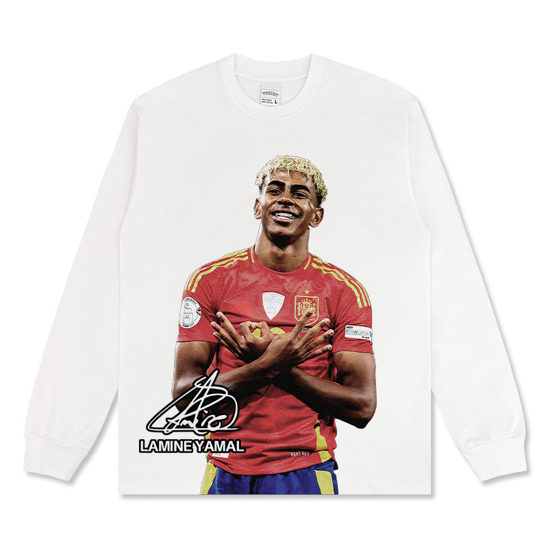2026 New Yamal Printed, Washed, Distressed Heavyweight 100% Cotton Long-Sleeve T-Shirt