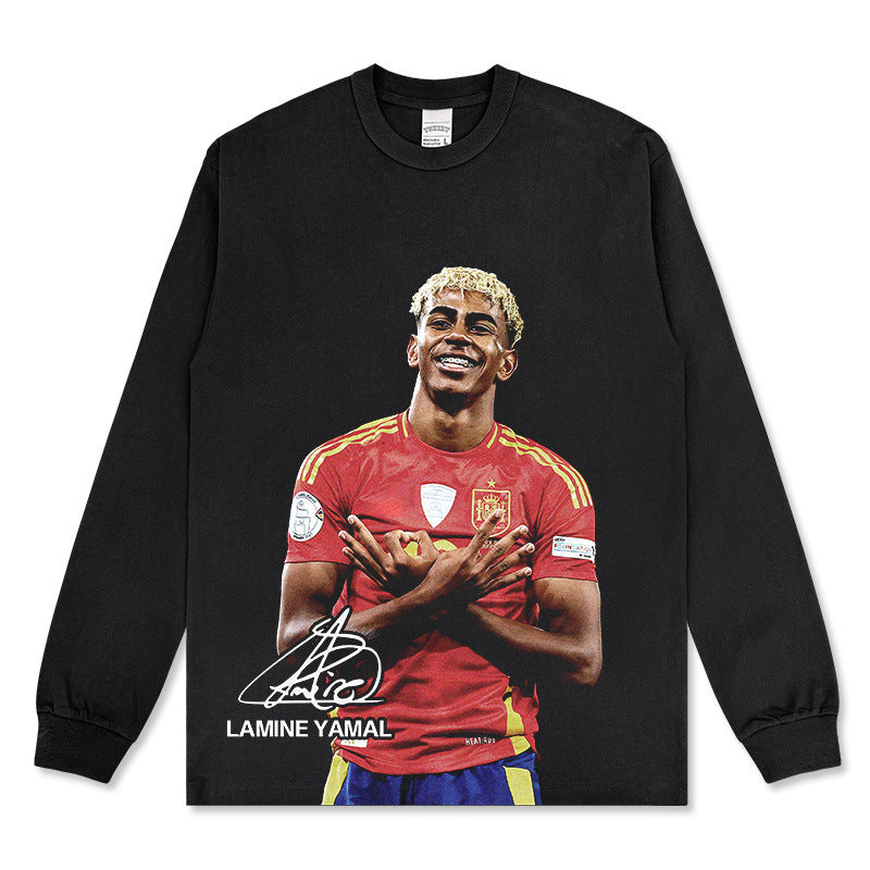 2026 New Yamal Printed, Washed, Distressed Heavyweight 100% Cotton Long-Sleeve T-Shirt