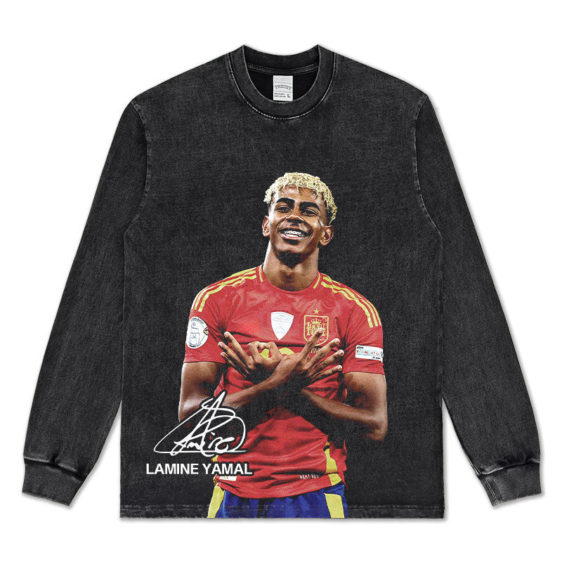 2026 New Yamal Printed, Washed, Distressed Heavyweight 100% Cotton Long-Sleeve T-Shirt