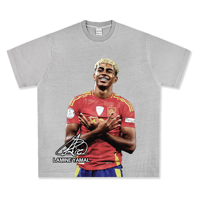 2026 New Yamal Printed, Washed, Distressed Heavyweight 100% Cotton Long-Sleeve T-Shirt