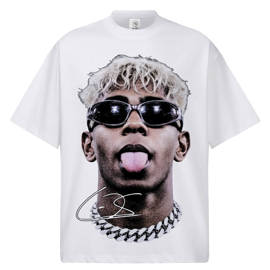 2026 New Yamal Portrait Print Washed, Distressed Streetwear Retro T-Shirt