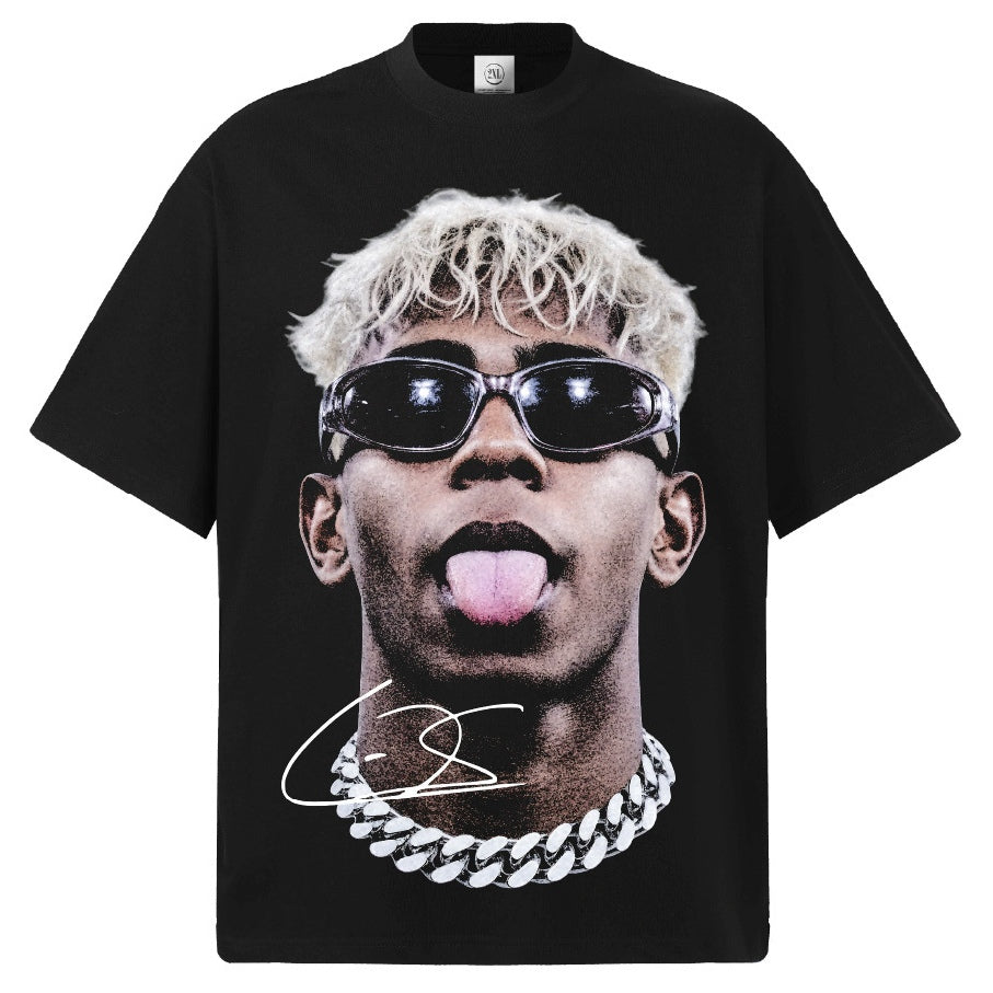 2026 New Yamal Portrait Print Washed, Distressed Streetwear Retro T-Shirt