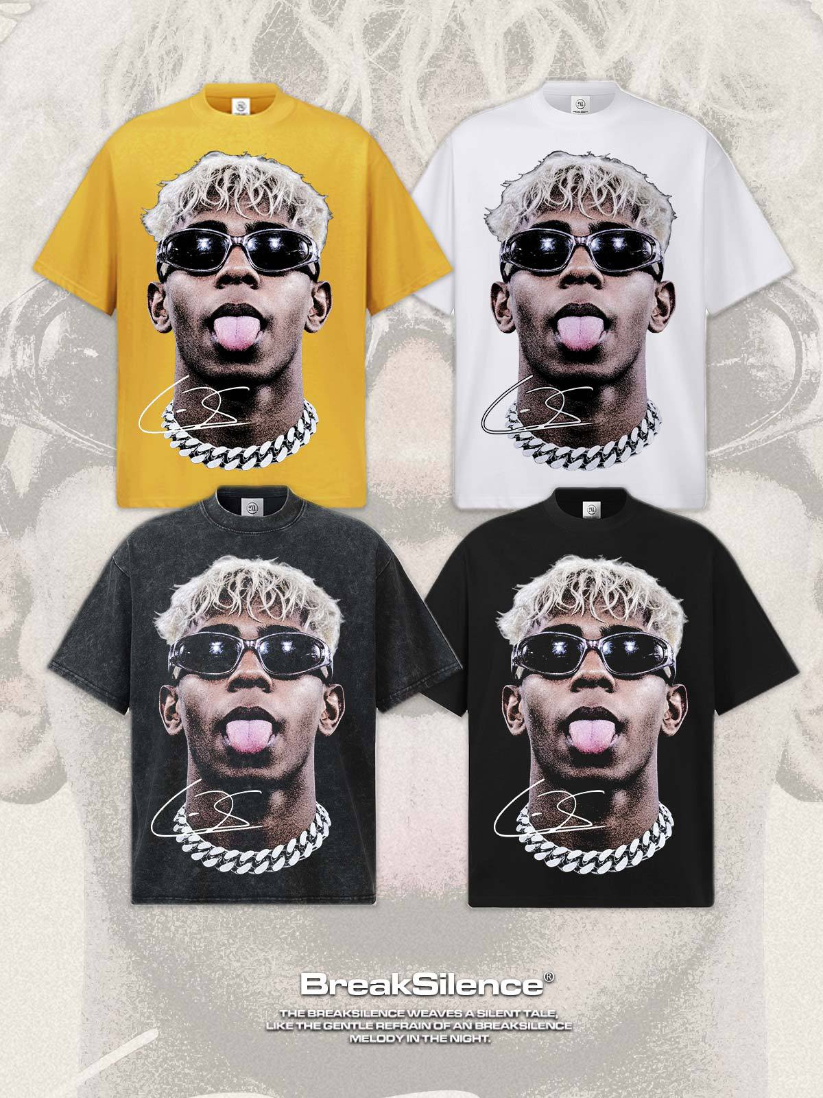 2026 New Yamal Portrait Print Washed, Distressed Streetwear Retro T-Shirt