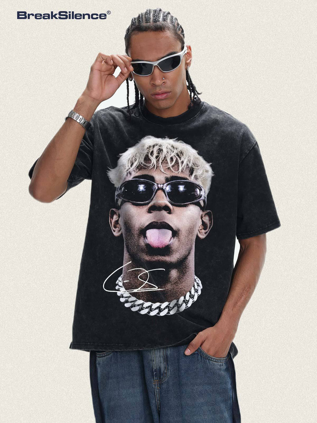 2026 New Yamal Portrait Print Washed, Distressed Streetwear Retro T-Shirt