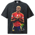 2026 New Yamal Printed Distressed Vintage-Style Small-Collar 100% Cotton T-Shirt