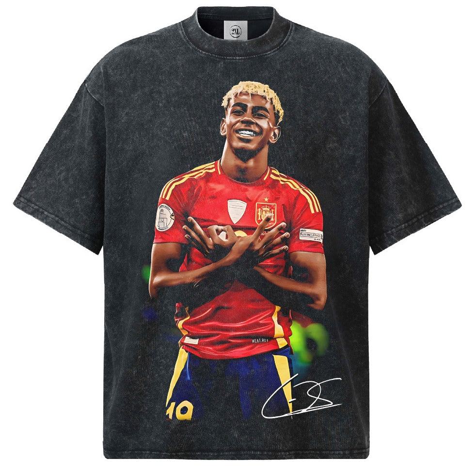 2026 New Yamal Printed Distressed Vintage-Style Small-Collar 100% Cotton T-Shirt