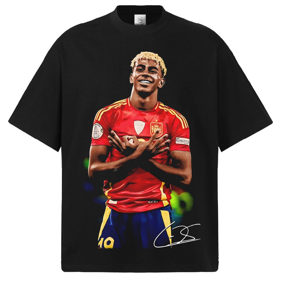 2026 New Yamal Printed Distressed Vintage-Style Small-Collar 100% Cotton T-Shirt