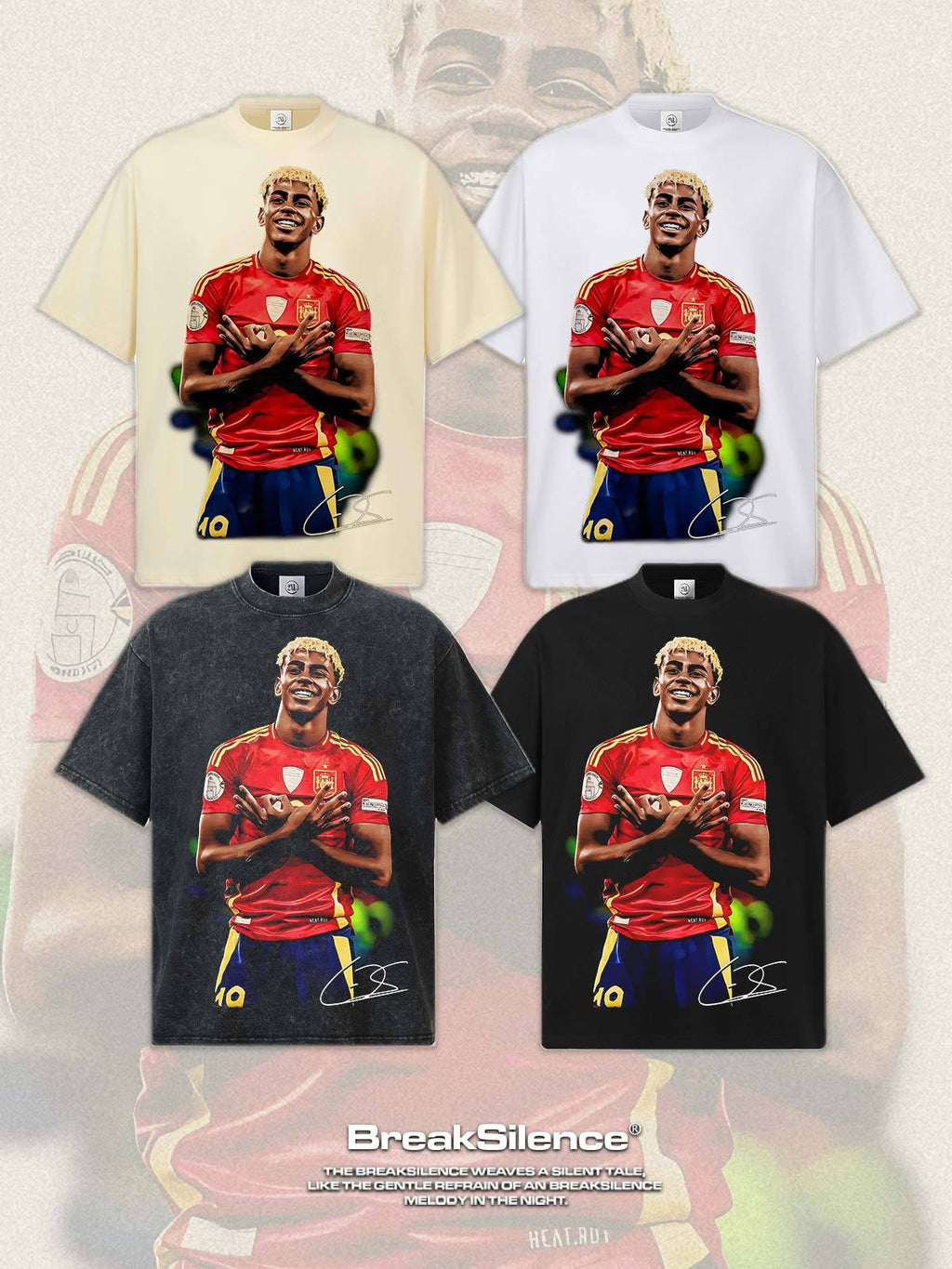 2026 New Yamal Printed Distressed Vintage-Style Small-Collar 100% Cotton T-Shirt