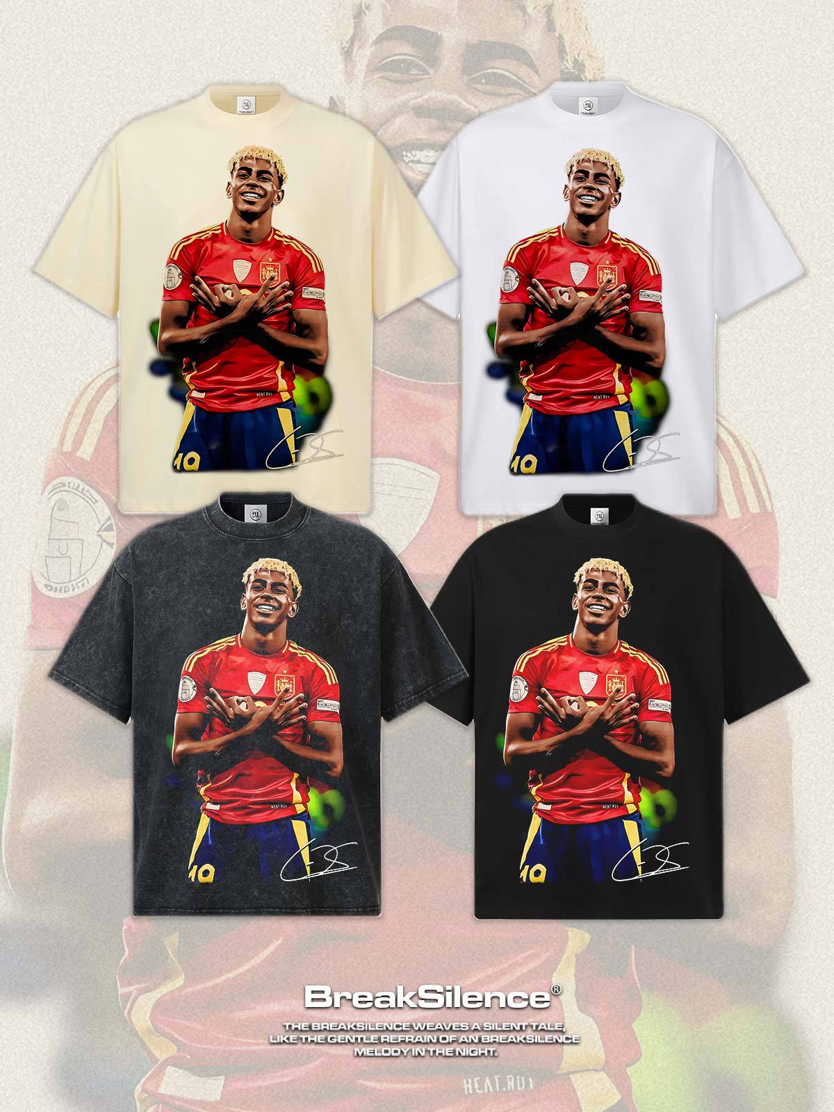 2026 New Yamal Printed Distressed Vintage-Style Small-Collar 100% Cotton T-Shirt
