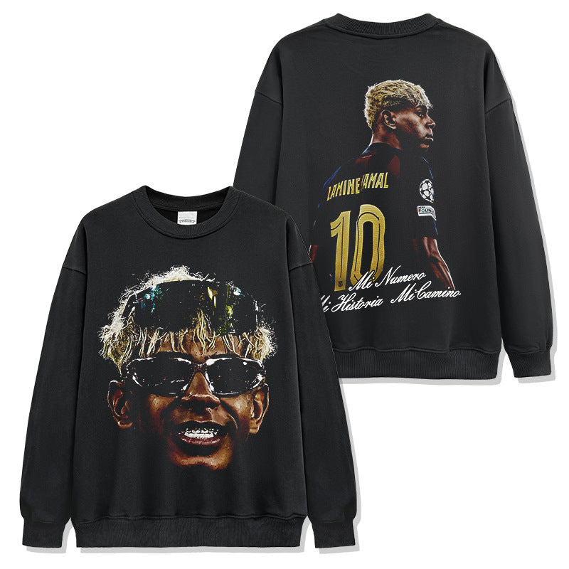2026 New Yamal Distressed Soccer Print Fashion Brand T-Shirts, Long-Sleeve Sweatshirts, and Hoodies
