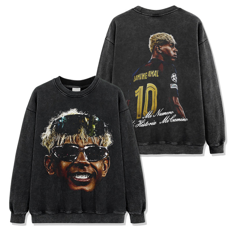 2026 New Yamal Distressed Soccer Print Fashion Brand T-Shirts, Long-Sleeve Sweatshirts, and Hoodies
