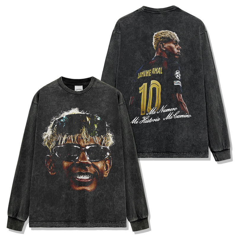 2026 New Yamal Distressed Soccer Print Fashion Brand T-Shirts, Long-Sleeve Sweatshirts, and Hoodies