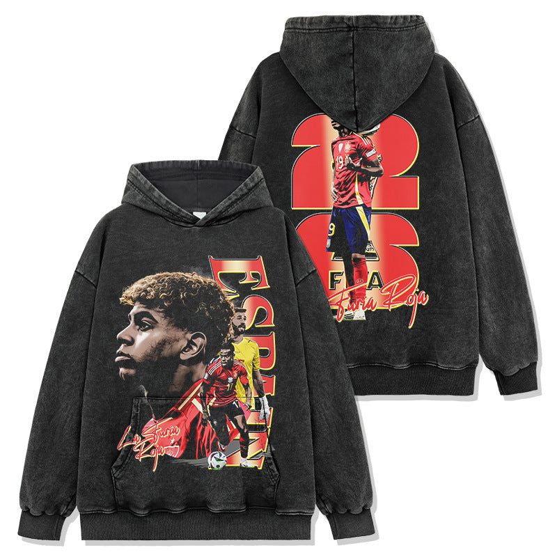 2026 New Yamal Vintage Distressed Washed Print Soccer T-Shirts, Sweatshirts, and Hoodies