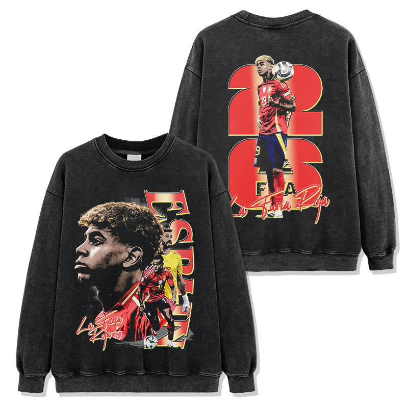 2026 New Yamal Vintage Distressed Washed Print Soccer T-Shirts, Sweatshirts, and Hoodies