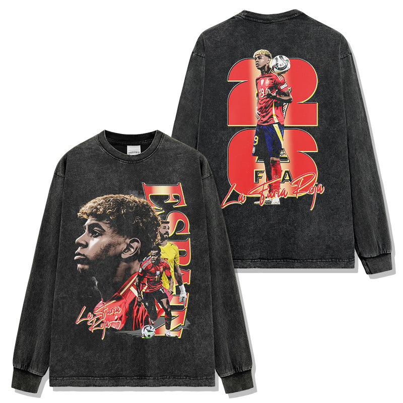 2026 New Yamal Vintage Distressed Washed Print Soccer T-Shirts, Sweatshirts, and Hoodies