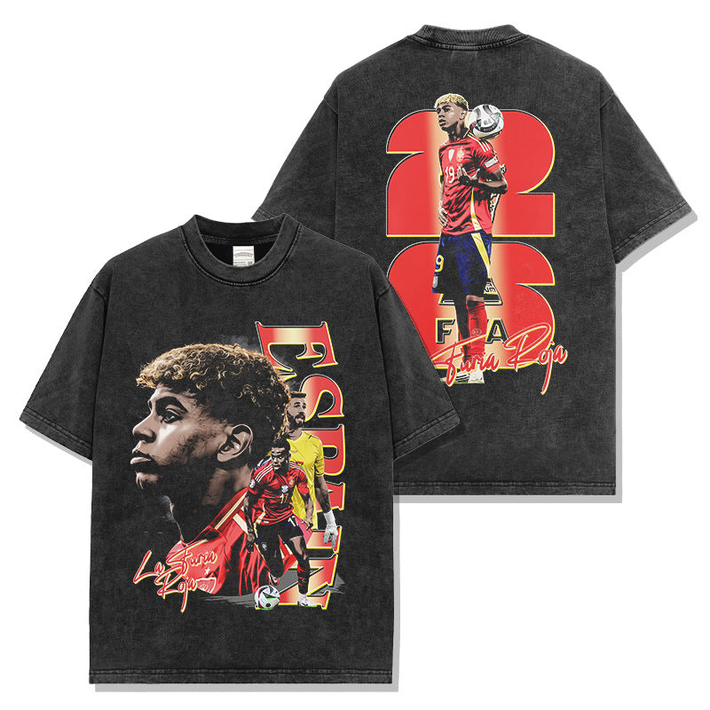 2026 New Yamal Vintage Distressed Washed Print Soccer T-Shirts, Sweatshirts, and Hoodies