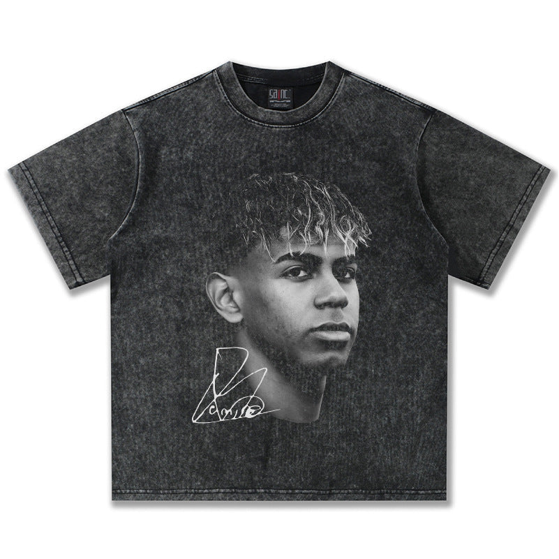 2026 New Yamal Retro 100% Cotton Loose-Fit Round-Neck Breathable Printed T-Shirt