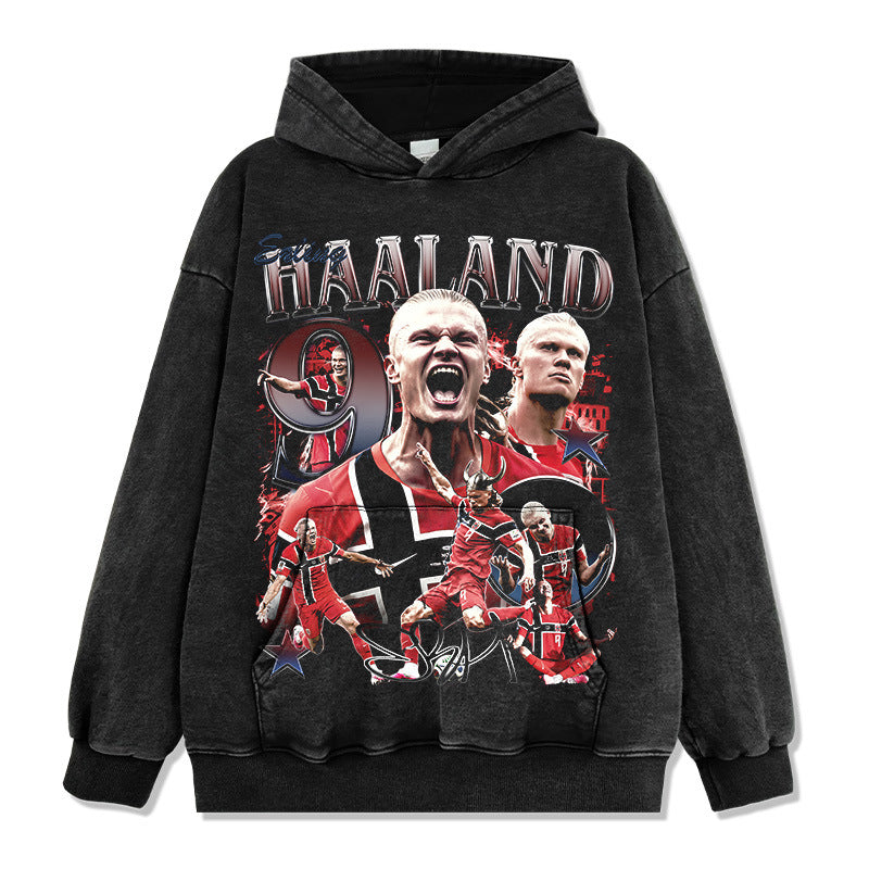 Manchester City Haaland Print Washed Vintage Hoodie