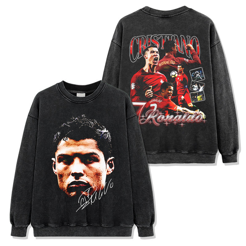 Cristiano Ronaldo Distressed, Washed Vintage Crew-Neck Sweatshirt