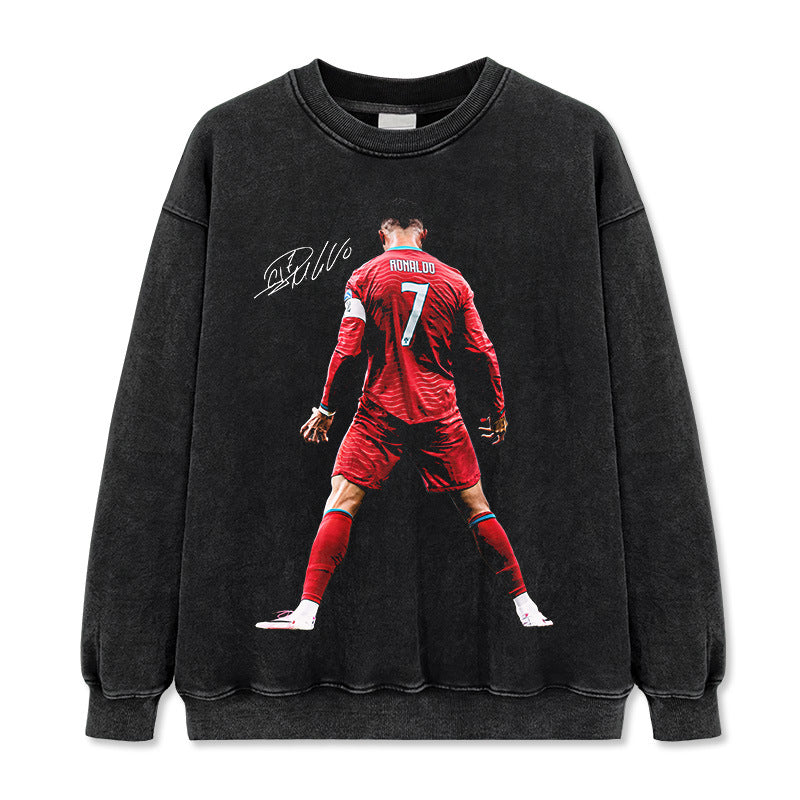 Cristiano Ronaldo Vintage-Style Washed Crewneck Sweatshirt