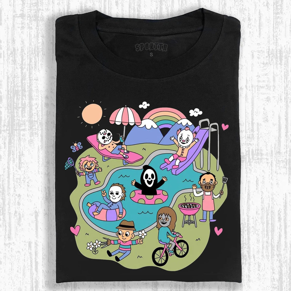 HORROR MOVIE CHARACTERS SUMMER POOL PARTY TEE