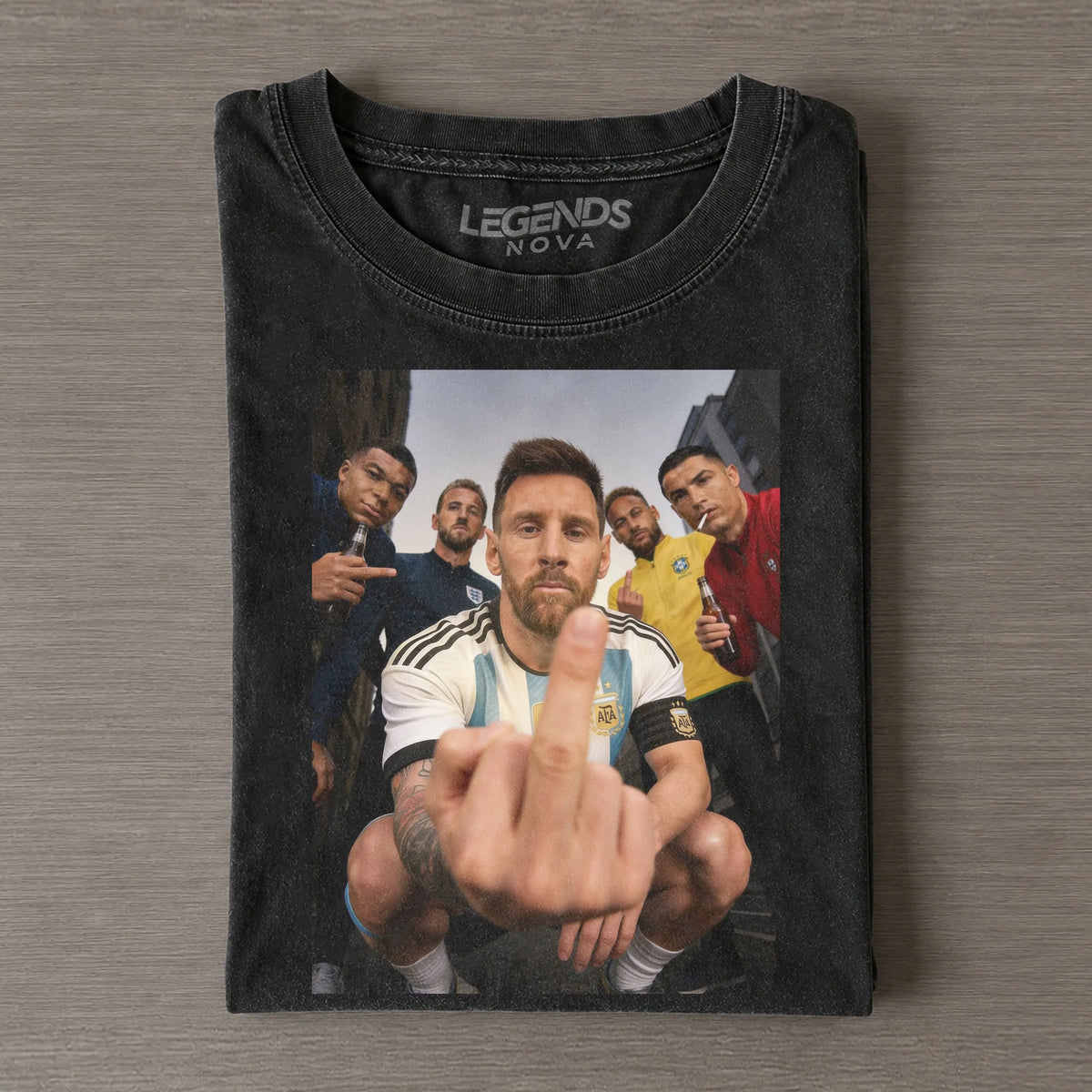 Mbappé Kane Messi Neymar Ronaldo Flip Off Vintage Graphic Tee