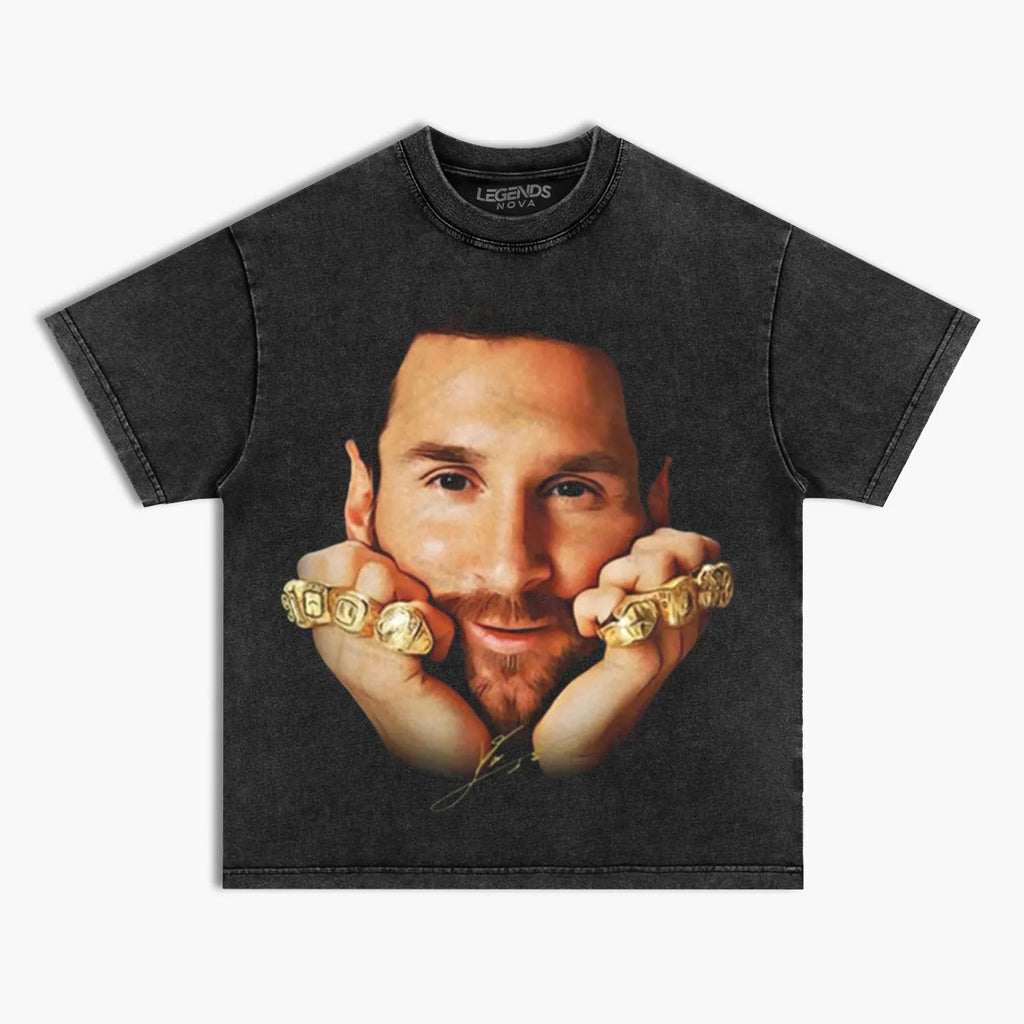 Lionel Messi 8 Ballon d’Or Gold Rings GOAT T-Shirt
