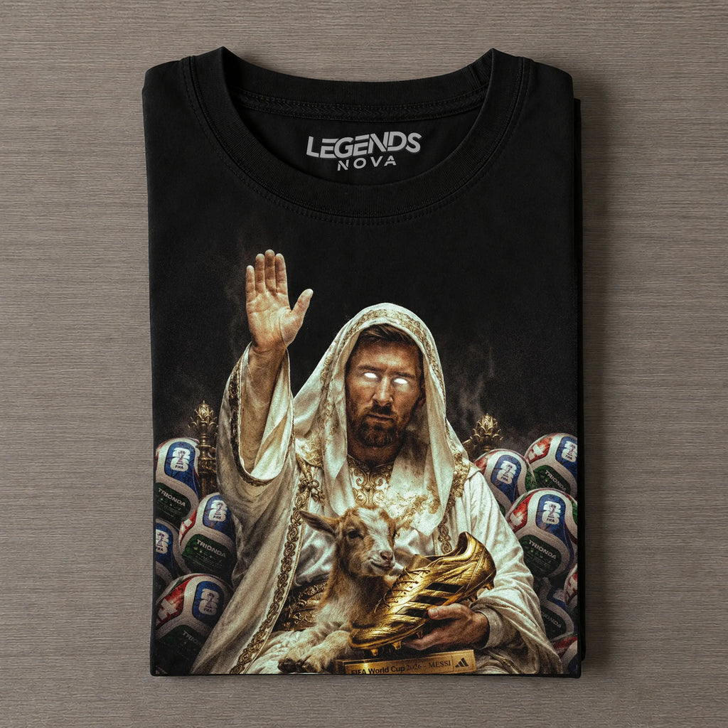 Holy Light Messi GOAT Golden Boot Vintage Football Fan Graphic T-Shirt